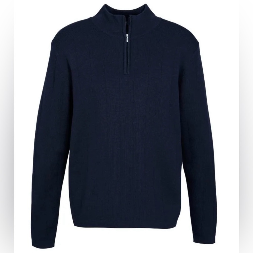 Biz Collection, 80/20 Wool-Rich Pullover, Men's Classic Navy Zip-Up Sweater